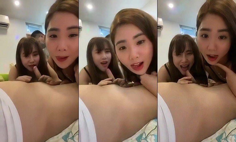 Hai em gái xinh tươi cười phục vụ nhiệt tình các anh khách trung | BJ #a9eab2